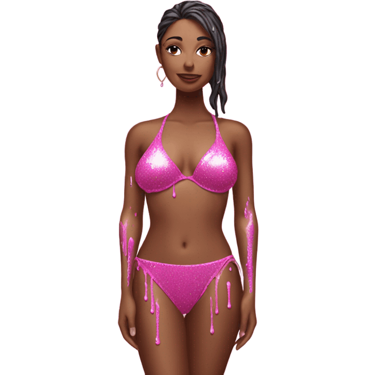 Woman wearing pink bikini glittery with dripping paint   emoji