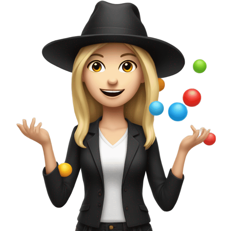 white girl in a black hat juggling balls  emoji