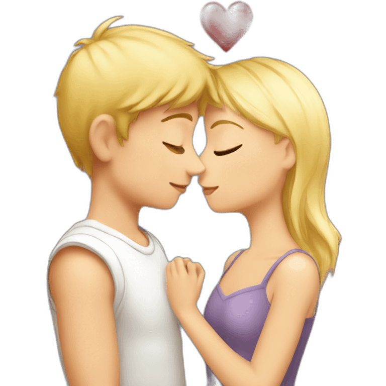 A blond boy who kisses a pretty blonde girl with a heart above their heads  emoji