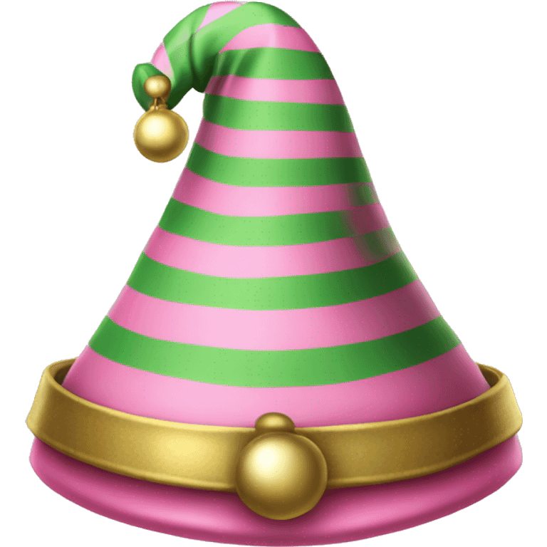 Realistic isolated pink and green Striped elf hat with bells. emoji