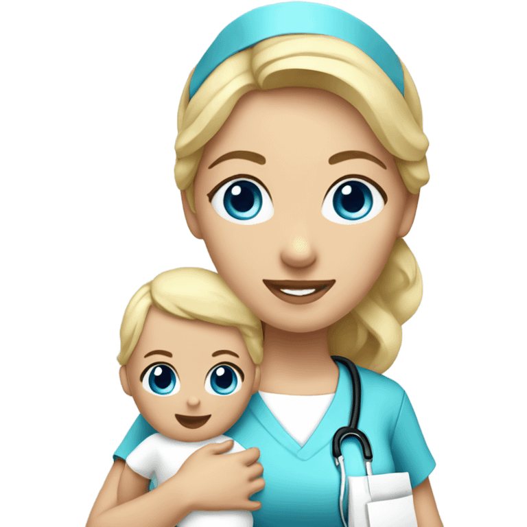 female nurse with blonde hair blue eyes holding baby emoji