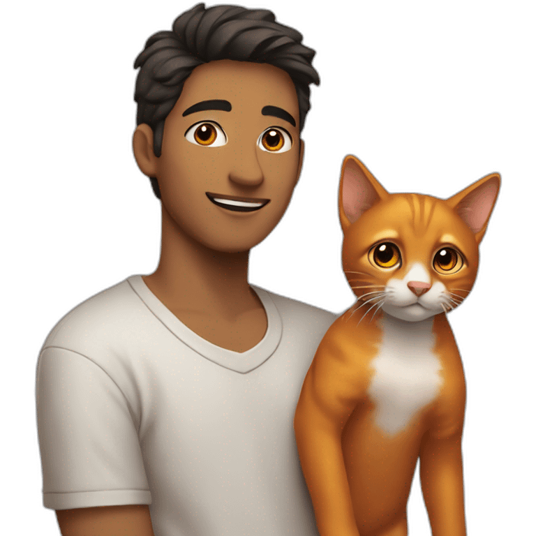 Chico joven con un gatito naranja emoji