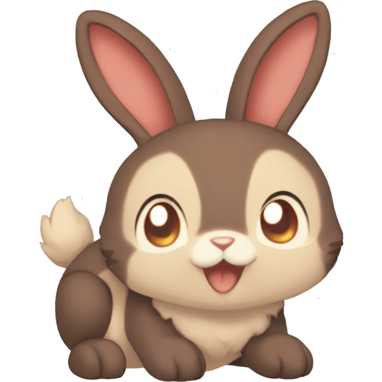 Cute, Anthro, Sona, Dark-Brown, Normal-type-Ground-type Tan-Rabbit-Fakémon with Dark-Red eyes, beige ears, beige belly, beige paws, beige feet, beige freckles, full body emoji