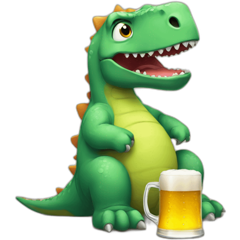 sad dinosaur with beer emoji