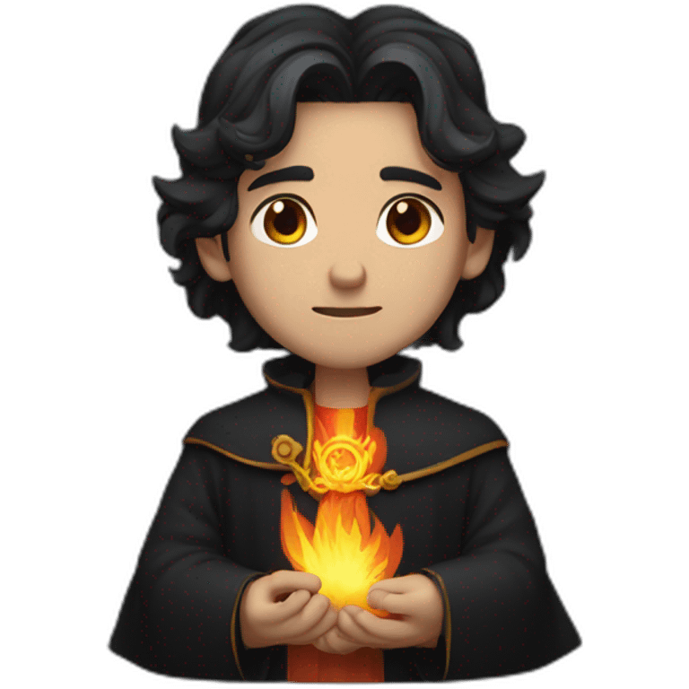 priest of fire god with dark hair and dark clothes emoji