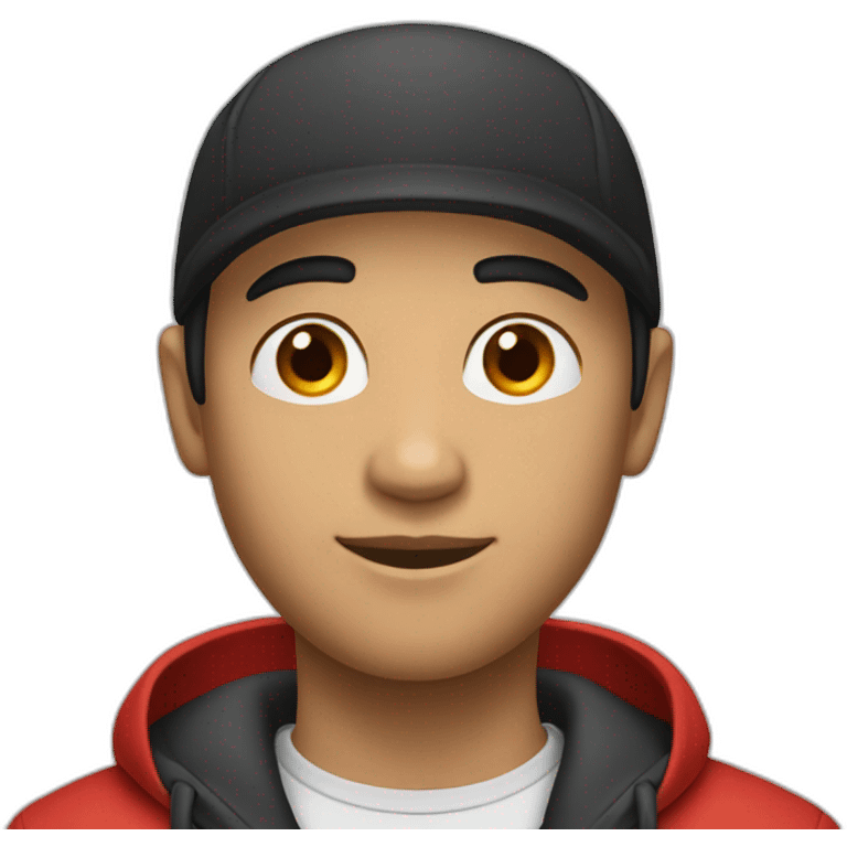 young male with red cap turned backwards black hair and shaved beard emoji