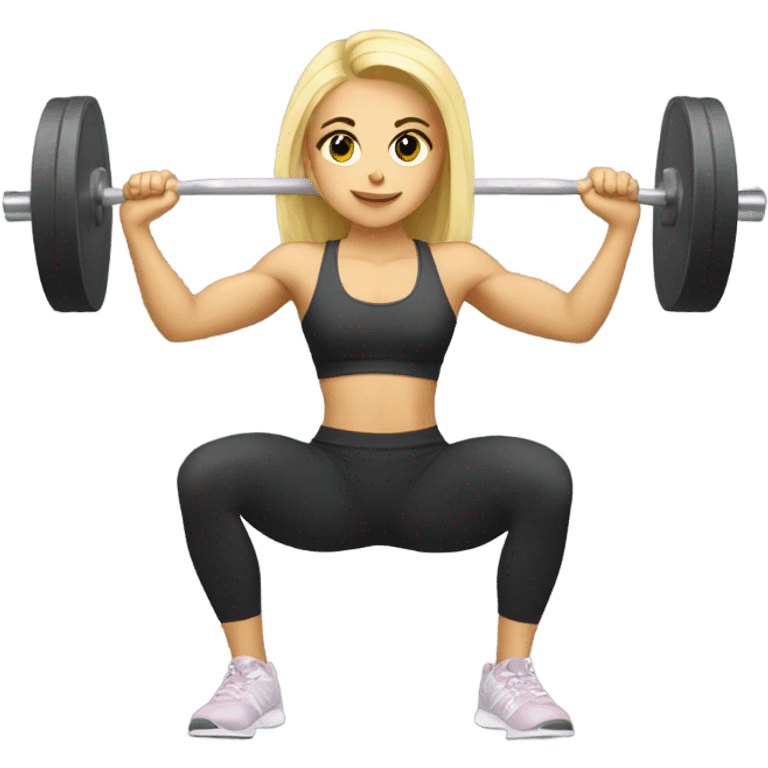 Blonde girl doing squats with weight at the gym emoji