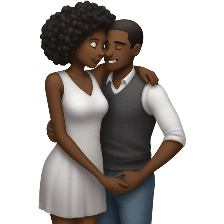 Romantic black girl looking at a white guy holding each other emoji