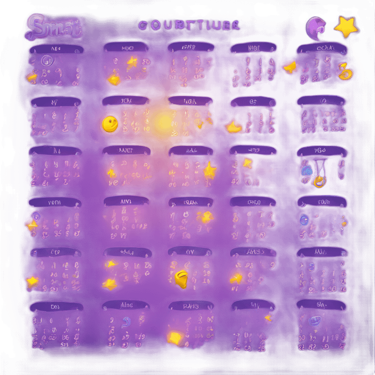 "Calendar with magical numbers and celestial symbols, daily fortune telling with numbers, mystical purple glow" emoji