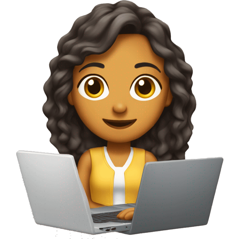 Chica cabello castaño con laptop emoji