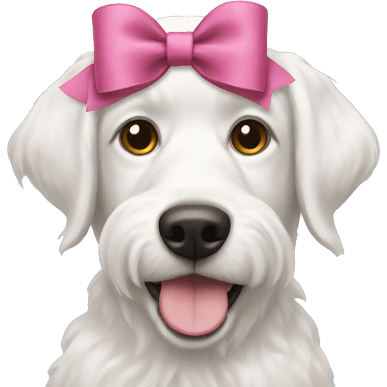 White dog named Bella with bows emoji