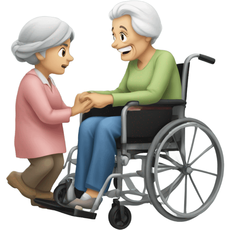 Old woman in wheelchair and old man moving House emoji