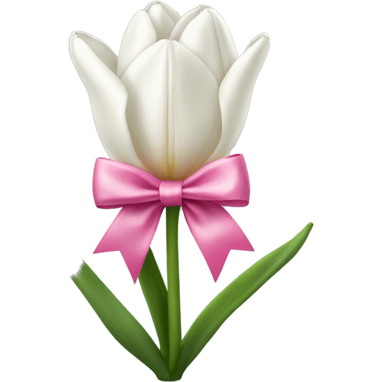 white tulips with pink bow  emoji