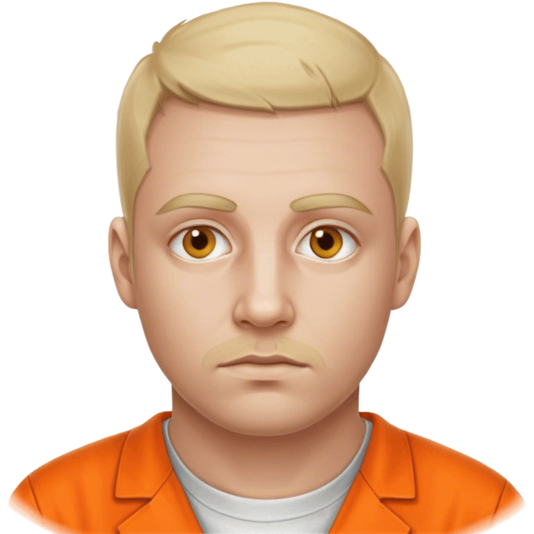 portrait of white skin American prisoner in an orange uniform. very realistic and detailed emoji