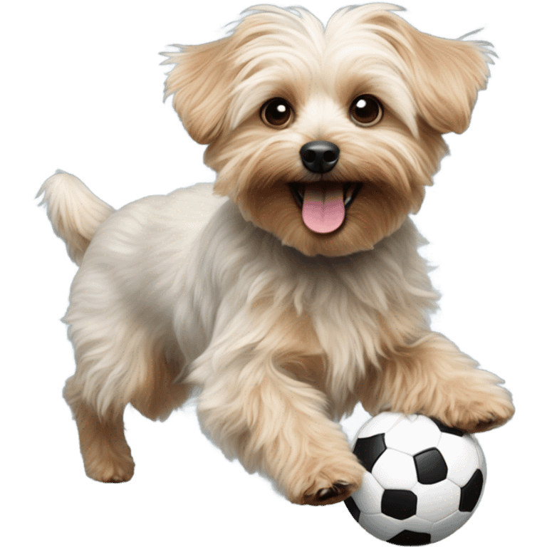 Yorkipoo playing soccer emoji