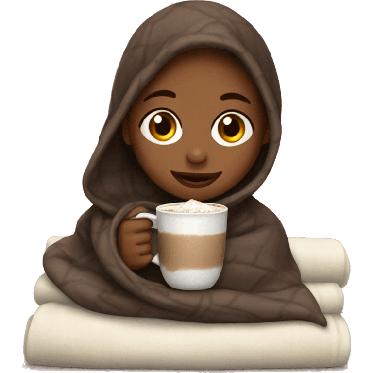 Girl with hot chocolate blanket over her emoji