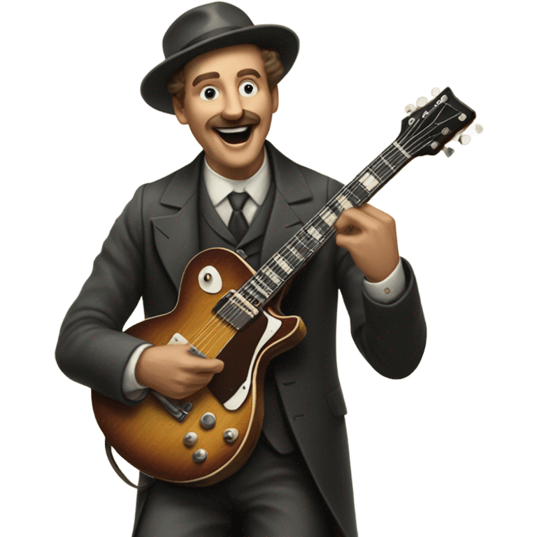 A 1900s man swinging an electric guitar at you emoji