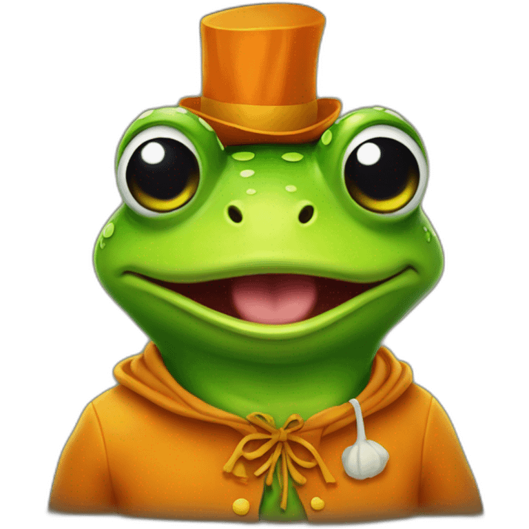 silly frog wearing a halloween costume emoji