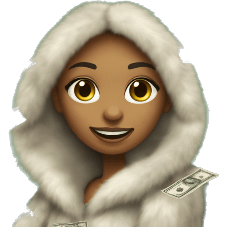 girl wearing fur coat and throwing dollar bills, luxurious  emoji