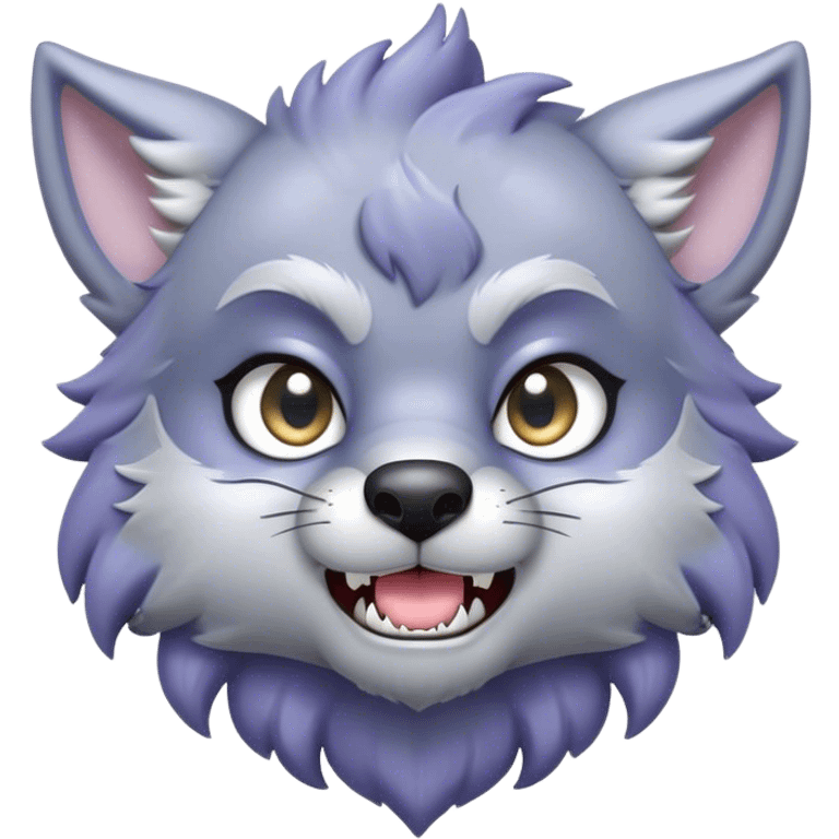 Cinematic Cute Werewolf Portrait Emoji, with a cuddly, miniature lupine form in soft moonlit grays and silvers, featuring oversized sparkling eyes and a sweet, endearing snarl, simplified yet irresistibly adorable, highly detailed with a gentle glowing outline that captures the playful, heartwarming essence of a little werewolf! emoji