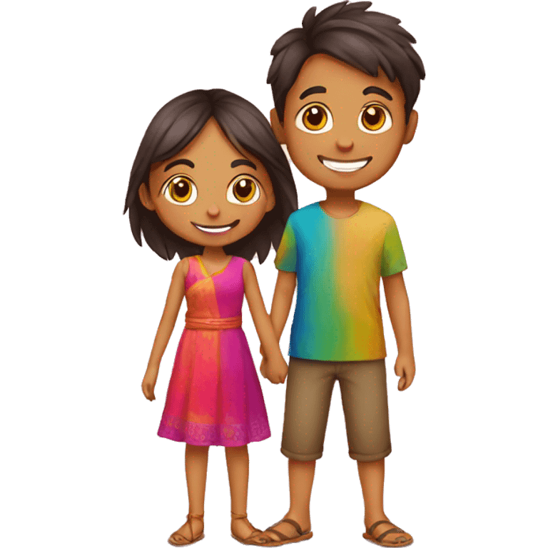 Boy play holi with girl emoji