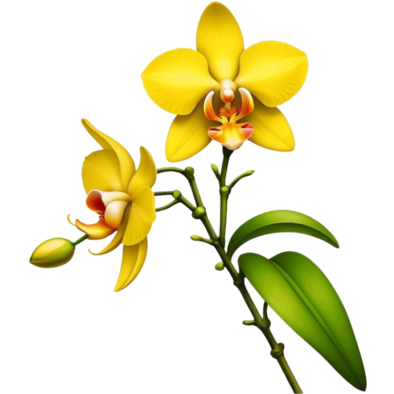 single yellow Dendrobium Orchid flower, stem emoji