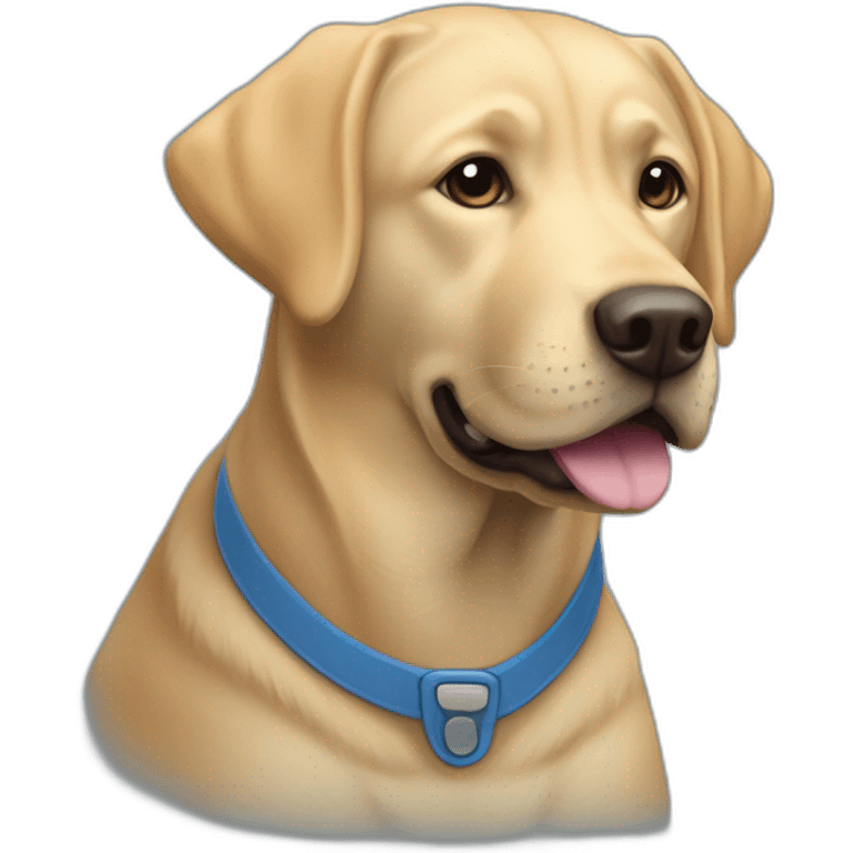 Labrador avec une cape bleu a côté d'une personne en fauteuil roulant emoji