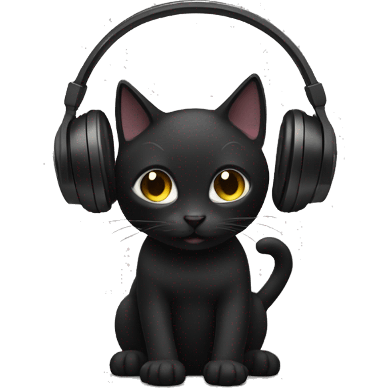 A black cat purring with headphones on emoji