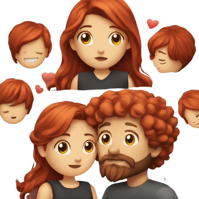 Red haired Girl kiss her boyfriend with black haired and beard  emoji