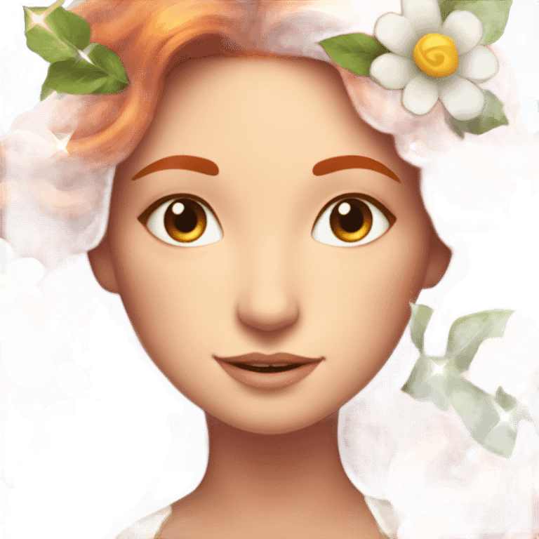 Long Red haired goddess with flowers in her hair surrounded by sparkles  emoji