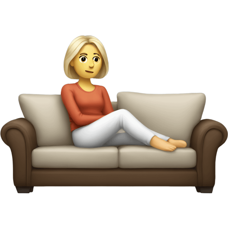 a russian woman thinking about resting on a sofa  emoji