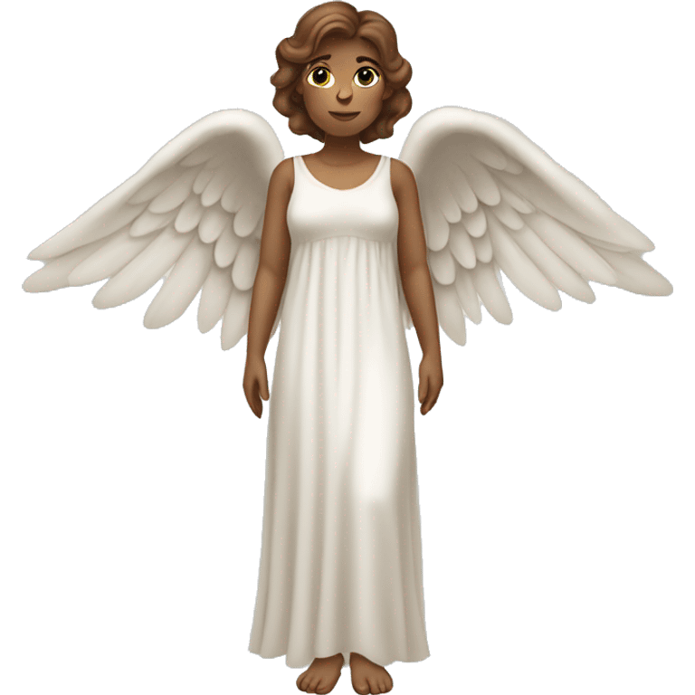 Full length white woman with brown hair dressed as a beautiful angel with wings and a long flowy dress emoji