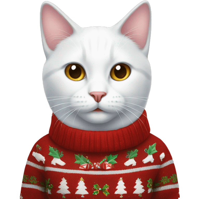 White Cat in a Christmas sweater emoji