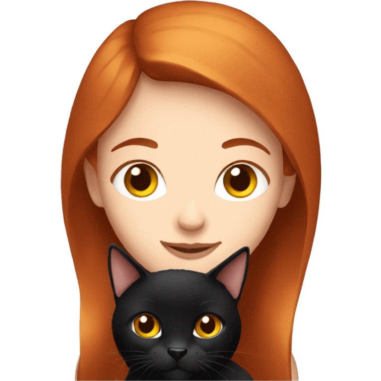 red haired girl with her black cat emoji