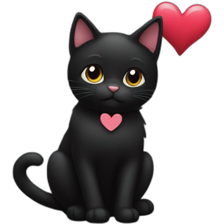 a black cat with a heart emoji