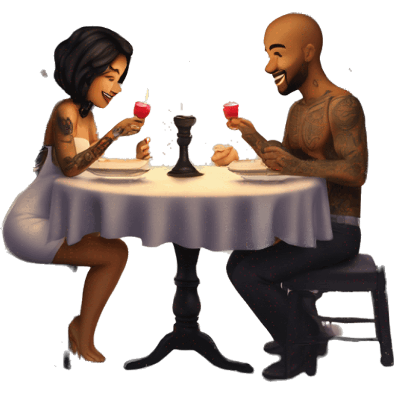 romantic candle light dinner for beautiful tattooed couple emoji