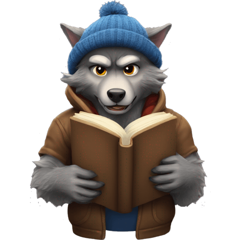 nice werewolf with a beanie reading a book  emoji