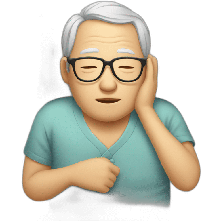 Chinese senior man sleeping in bed wear glasses emoji