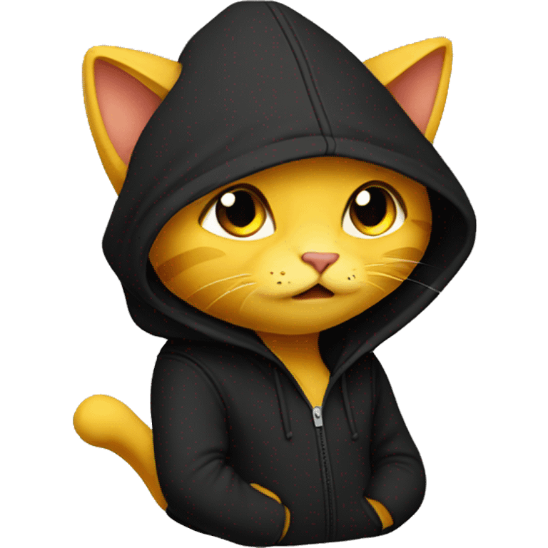 A yellow cat wearing a black hoodie emoji