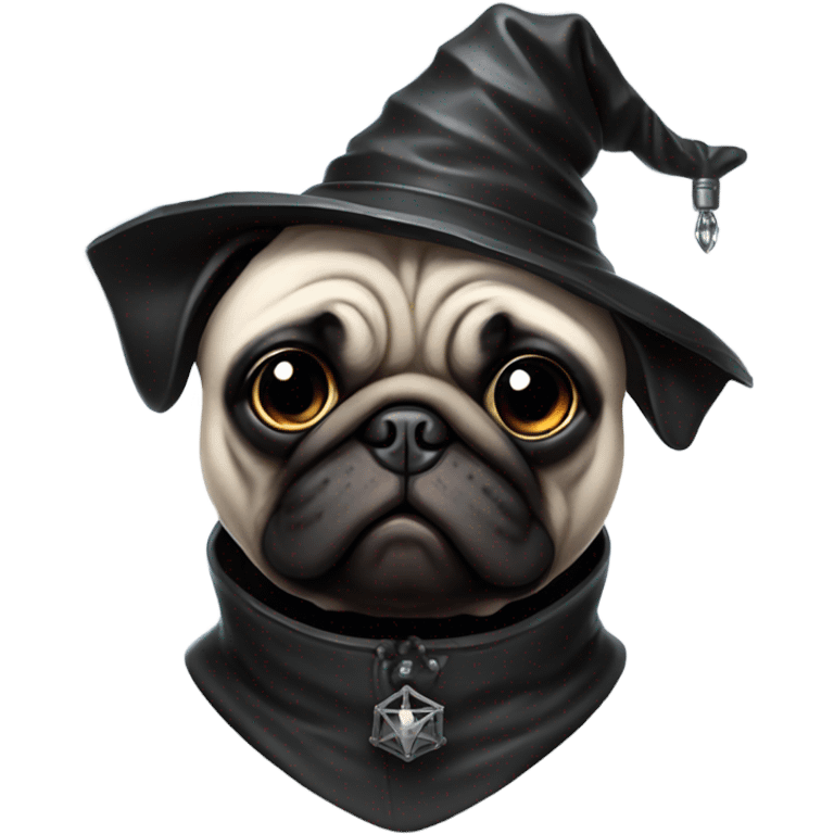 cyberpunk pug wearing a black wizard's hat emoji