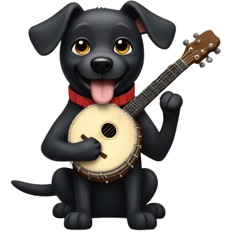 Black dog playing banjo emoji