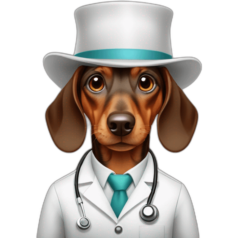 Dachshund brown, doctor hat emoji