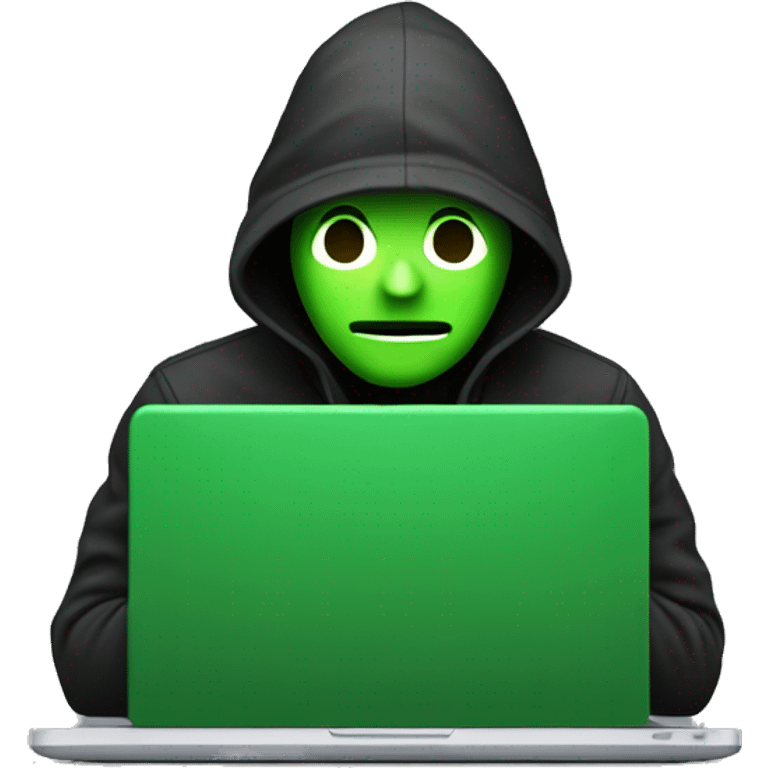 create a hacker programmer emoji , having a laptop and in laptop set of program is running in green color, and programmer background is black,  emoji