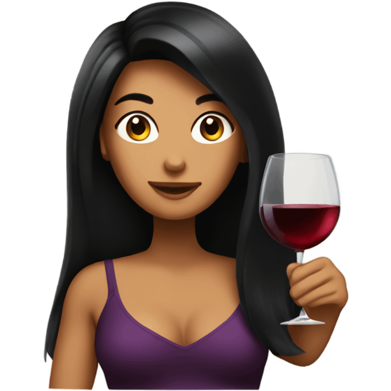 Tanned woman with long black hair drinking wine  emoji