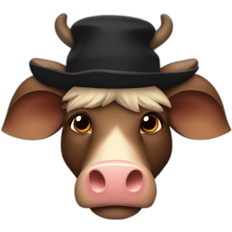 fullface emotionless brown boar with tusks in black winter hat emoji