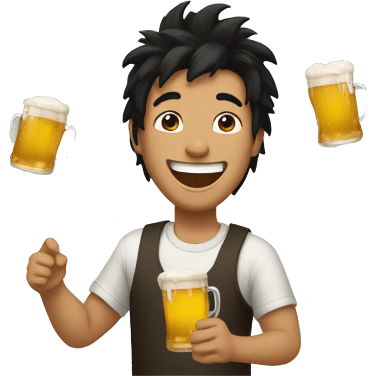 Laughting with beer black hair emoji