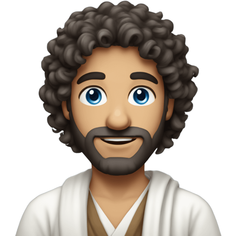 A middle eastern Jewish man with curly thick hair and blue eyes like fire dressed in white like Jesus  emoji