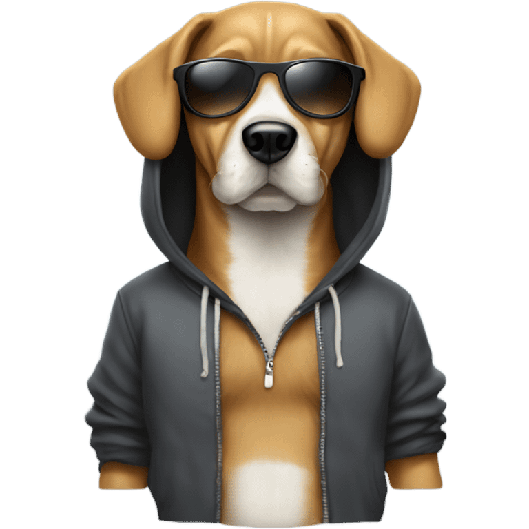 Dog wearing sunglasses and hoodie emoji