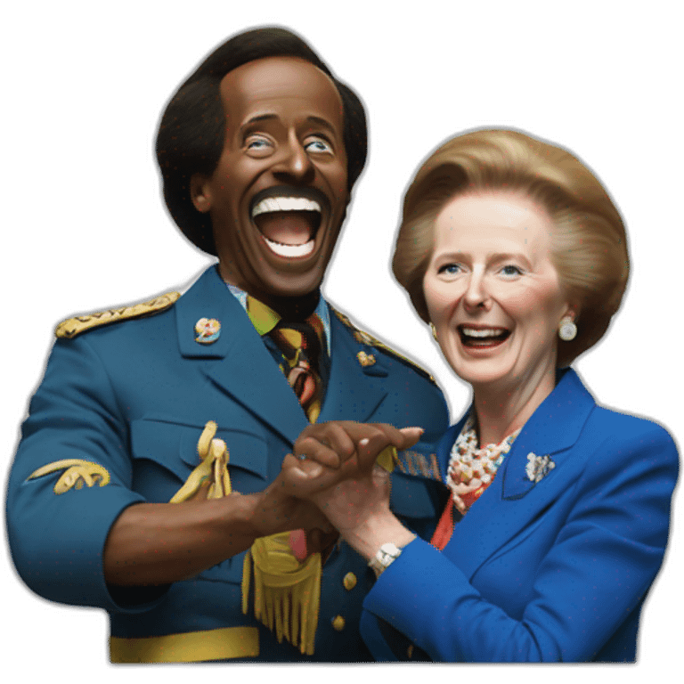 Margaret Thatcher getting tickled by Mr Motivator emoji