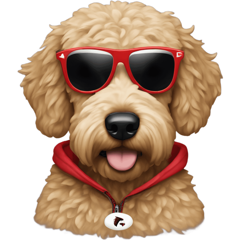 Golden doodle wearing Atlanta Falcons hoodie with shades  emoji